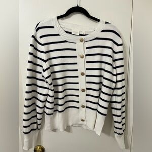 Cyrus Women's Navy and White Striped Cardigan